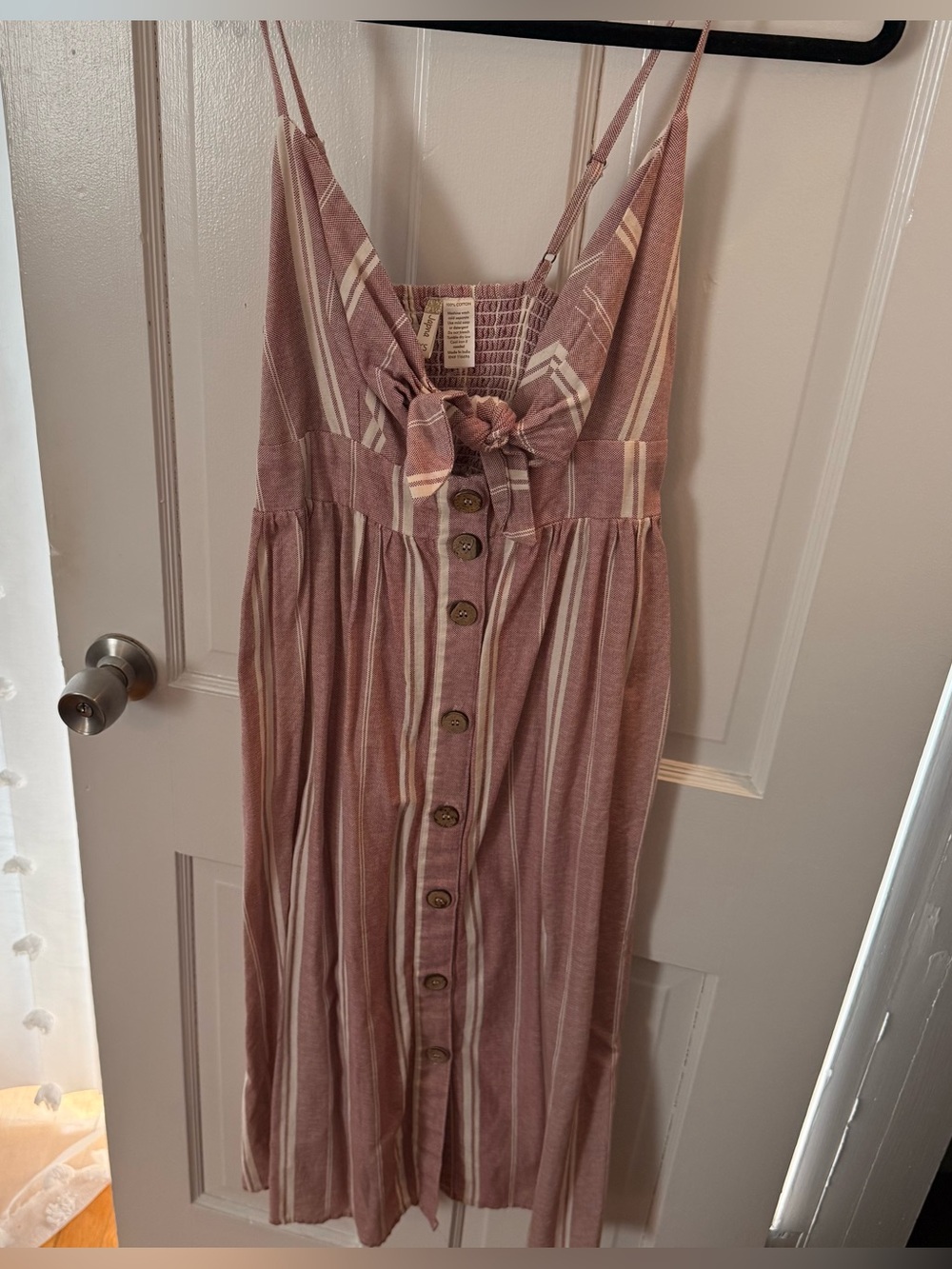 Mauve and Cream Striped Tie-Front Sundress